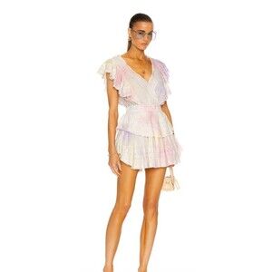 LoveShackFancy  Gwen Dress Multi Tie Dye Pastel Eyelet Lace Ruffles Sz XS